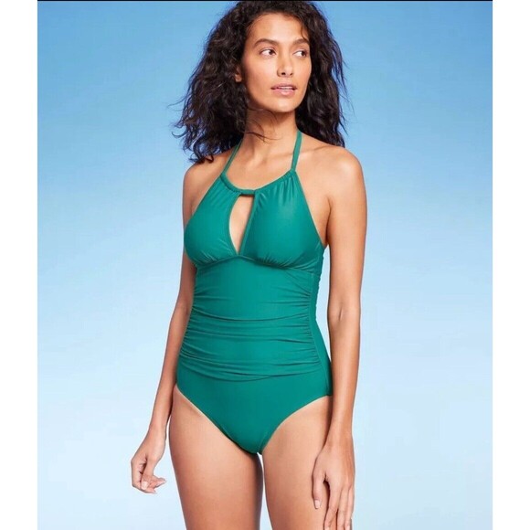 Kona Sol Women's High Neck Halter One Piece Swimsuit Tummy Control Swimwear - Picture 1 of 4